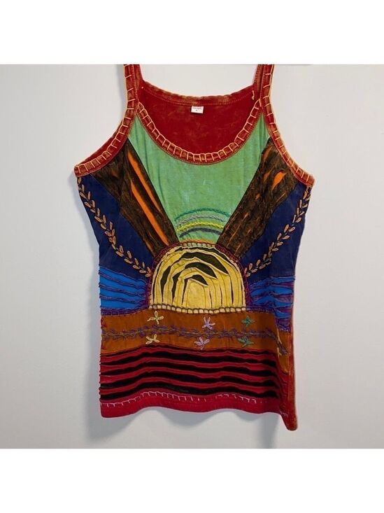 Tops - Nepal hippie rainbow textured tank top